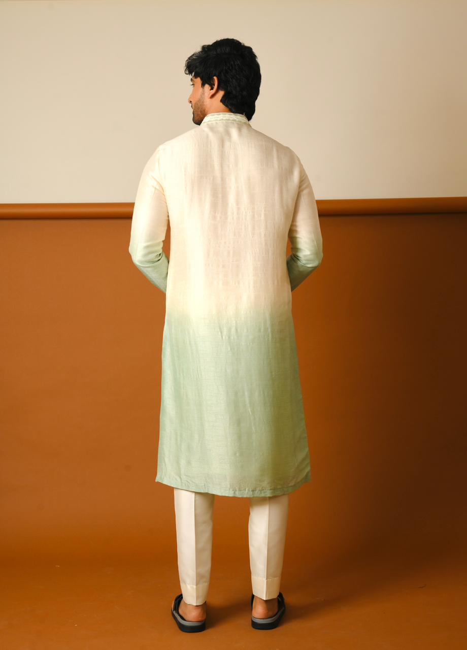 Ombre Green and Off White Kurta