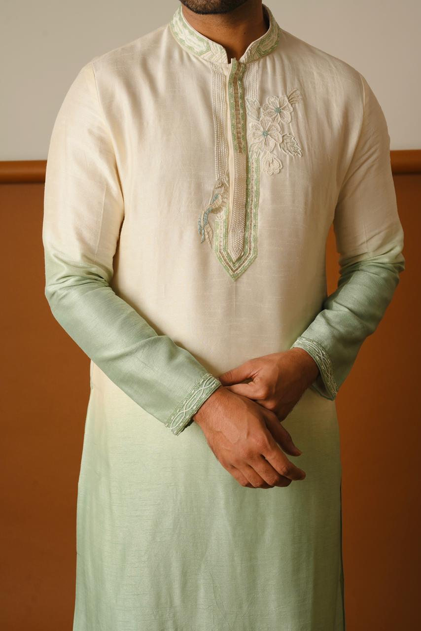 Ombre Green and Off White Kurta